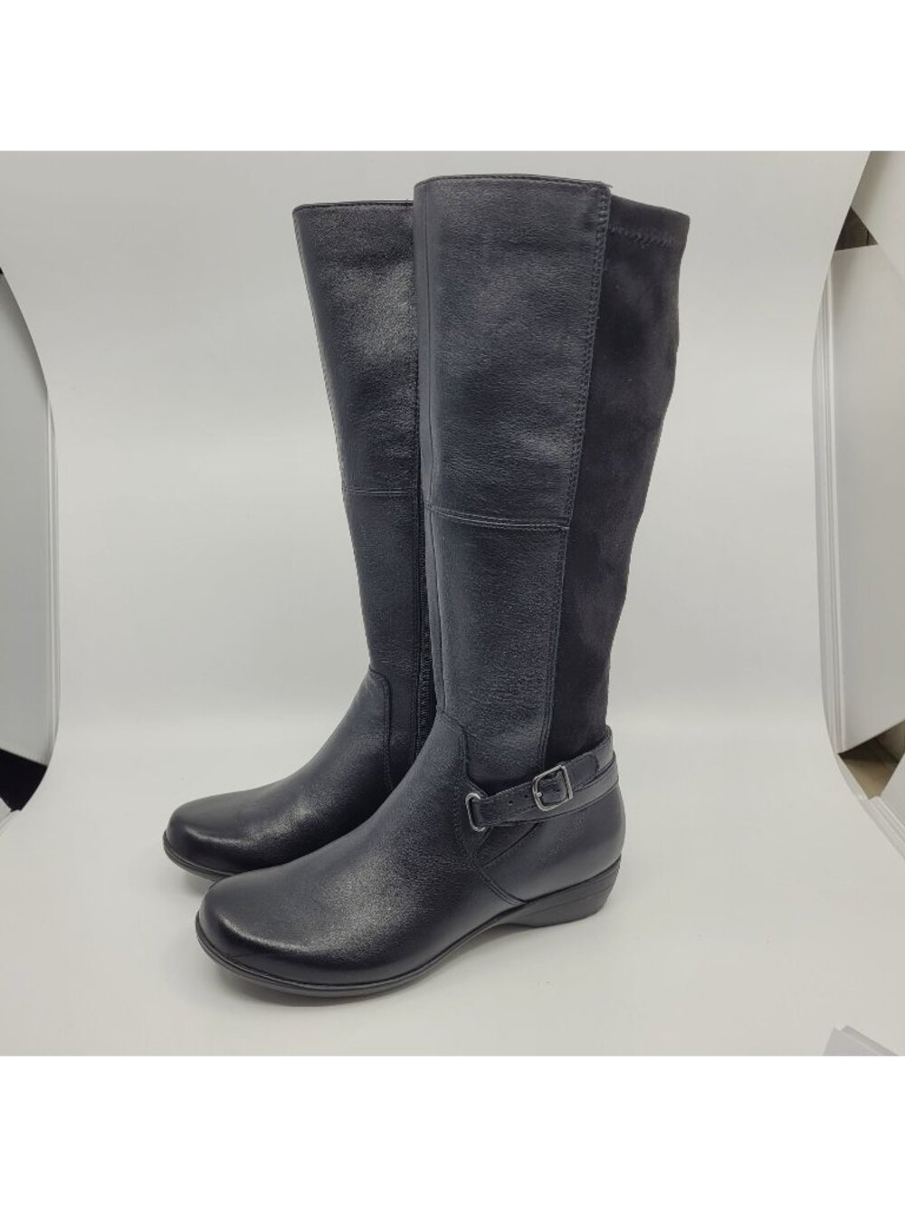 Dansko Francesca Tall Riding Boot Women's Size 6 READ Napa Leather Black Stretch